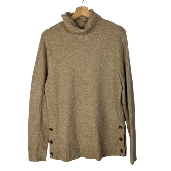 J. Crew Camel Brown Button Turtleneck Soft Yarn Pullover Sweater S - Picture 1 of 4